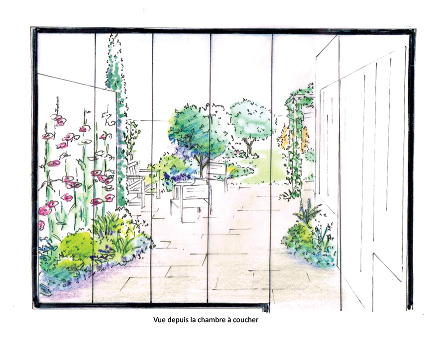 Dessin concpetion jardin terrasse architecture paysagiste